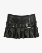 Pleated Leather Mini Skirt