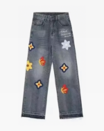 Flower Embroidered Jeans Men